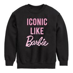 a black sweatshirt with the words iconic like barbie written on it