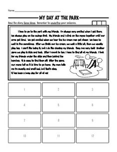 the day at the park worksheet for students to practice reading and writing skills