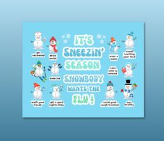 a poster with snowmen and words on it