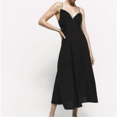 Zara Slip Dress With Ruched Detail Medium Zara Slip Dress, Dress With Ruching, Zara Black, Women's Intimates, Slip Dress, Zara, Women Shopping, Black, Color