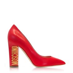 Red Moschino Gold Tone Logo Heels. Block Heel With Inset Gold Tone Signature Detail And Leather Sole. Brand New With Box And Dust Bag. Never Been Worn. Red Block Heels With Contrasting Heel Counter, Red Pointed Toe Heels With Contrasting Heel Counter, Red Almond Toe Heels With Contrasting Heel Counter, Designer Red Heels With Contrasting Heel Counter, Heels Block Heel, Moschino Shoes, Heels Block, Vintage Pumps, Kitten Heel Shoes