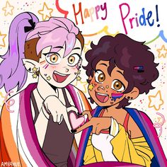 an image of two people with happy pride on their faces and the words happy pride above them