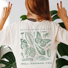 ♥ "What's Meant For You Will Change You" Monarch Butterfly Tshirt: This cottagecore linocut-inspired design is a thoughtful gift for anyone who loves Monarchs, butterflies, and bugs! Plus, this cozy tee's quote offers dopamine and love to yourself or a friend who may be battling changes. Pick from 5 Comfort Colorss® color favorites to match your chill, cottagecore, light academia aesthetic. The design is on the front chest and back. This is a one-of-a-kind design you won't find anywhere else!  ♥ CREWNECK VERSION: https://madloonstudios.etsy.com/listing/1794303118 ♥ MAD LOON SHOP: https://www.etsy.com/shop/madloonstudios Shop our full collection of trendy apparel and gifts! Thank you for supporting my woman-owned business! - Jess, Designer/Owner ♥ ITEM QUICK FACTS » 100% cotton, unisex, sho Monarch Butterfly Quotes, Butterfly Shirt Design, Cottagecore Light Academia, Butterfly Entomology, Botanical Tshirt, Bug Shirt, Butterfly Tshirt, Healing Era, Cottagecore Clothes