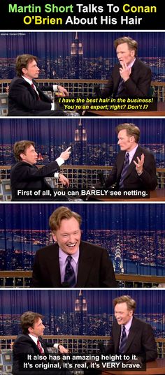 martin short talks to conann about his hair on the tonight show, and it's hilarious