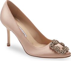 Manolo Blahnik Hangisi Pointed Toe Pump (Women) | Nordstrom Almond Toe Heels With Buckle Closure For Evening, Elegant Heels With Buckle Closure For Events, Elegant Heels With Buckle Closure For Cocktail, Elegant Cocktail Heels With Buckle Closure, Elegant Evening Heels With Buckle Closure, Manolo Blahnik Hangisi, Manolo Blahnik Heels, Manolo Blahnik Shoes, Trim Color