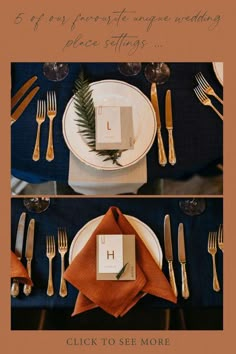 the table is set with silverware and place settings for an elegant dinner party or special occasion