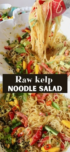 raw kelp noodles with noodle salad in a white bowl