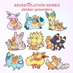 the pokemon stickers are all different colors and sizes, but one is for each character