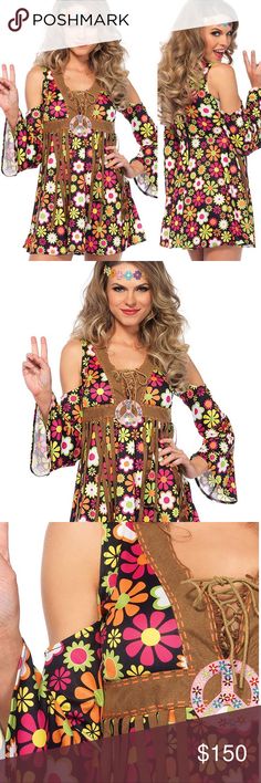 Hippie boho 60’s 70’s Halloween costume dress set ✨Hippie boho 60’s 70’s Halloween costume dress set✨ *NWT* ARRIVES NEW  ✖️2 piece costume ✖️Includes cold shoulder floral fringe dress ✖️matching flower headband 100% Polyester Imported Zipper closure Hand Wash 0.98" high 10.04" wide 🚫NO TRADES🚫 🌿BUNDLE WITH A WIG AND SAVE $$🌿  Durable and long lasting Dresses Mini 70s Halloween Costume, 70s Halloween, Cos Fashion, Hippie Costume, Dress Halloween Costume, Fringe Dress, Dress Set, Flower Headband, Costume Dress