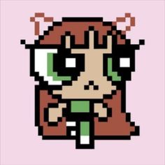 an old school pixel art style character with green eyes and brown hair, wearing glasses