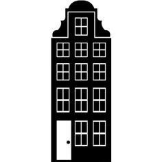 a black and white silhouette of a tall building with two stories on the top floor