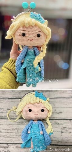 Crochet Elsa Pouch Frog Gifts, Crochet Disney, Elsa Frozen, Diy Crafts For Kids, Crochet Patterns Amigurumi, Crochet Doll, Crochet Bag, Crochet Amigurumi