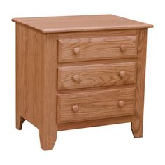 a wooden nightstand with two drawers on one side and an open drawer on the other