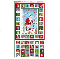 a christmas calendar with santa claus on it and other holiday items around the perimeters