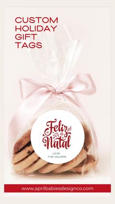 a bag filled with cookies next to a tag that says feliz naad