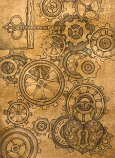 an old drawing with gears on it