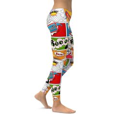 Escape to the world of comic books when wearing the Gearbunch Comic Super Hero Leggings. They feature an all over comic book inspired print with cool text in vibrant green, blue, orange, red, white and blackThese super soft, stretchy leggings are the perfect choice for yoga, the gym, or simply a comfortable evening at home.Be Happy, Be Bright, Be You with Gearbunch Multicolor Graphic Print Stretch Leggings, Fun Multicolor Bottoms With Cartoon Print, Multicolor Character Print Fun Bottoms, Fun Multicolor Character Print Bottoms, Fun Multicolor Cartoon Print Bottoms, Sporty Leggings, 100 Squats, Cool Text, Stretchy Leggings