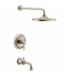 a shower faucet with thermostaer and hand shower head in brushed steel