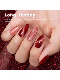 Rojo  Collar  ABS  Esmalte de Uñas Despegable Embellished Maroon Cateye Nailart, Red Tiger Eye Nails, Fall Cateye Nails Designs, Eye Cat Nails Design, Red Cats Eye Nails, Red Nails Cat Eye, Fall Cateye Nails, Cat Eye Glitter Nails, Nail Cat Eye Design