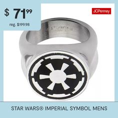 Embrace the Galactic Empire and dominate your wardrobe with this stainless steel ring featuring the Imperial symbol. Arrives in a gift box.Gallery Height: 1.59mmJewelry photos are enlarged to show detail.Ring Style: BandsFeatures: Quick ShipCharacter: Star WarsMetal Color: Two ToneRing Gallery Height: 1.6mmMetal: Stainless SteelBand Width: 11mmCare: Wipe CleanCountry of Origin: Imported Imperial Symbol, Star Wars Imperial, Mens Stainless Steel Rings, Rings Bands, Galactic Empire, Stainless Steel Ring, Ring Color, Ring Style, Stainless Steel Rings