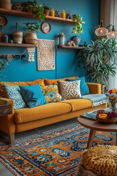 a living room filled with furniture and lots of plants