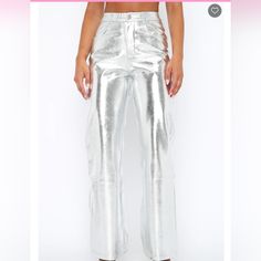 Nwt White Fox Push The Button Metallic Pu Pants Silver, Large. Super Cute Pants. The Waist Runs Small. They Don't Fit Me And I'm A Size 10. Would Best Fit A Size 4 Or 6 I Would Say. I Took Them Out Of The Bag, Realized They Wouldn't Fit And Put Them Right Back In. Matching Crop Top Available In Another Listing High Waist Bottoms With Button Closure For Night Out, High-waist Bottoms With Button Closure For Night Out, High Rise Bottoms With Button Closure For Night Out, High Rise Button Closure Night Out Bottoms, High Rise Button Closure Bottoms For Night Out, Straight Leg Bottoms For Night Out With Button Closure, Trendy Bottoms With Buttons For Night Out, Trendy Night Out Bottoms With Buttons, Trendy Buttoned Bottoms For Night Out