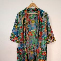 Summer Wedding Dress With Kimono Sleeves, Fitted Multicolor Summer Kimono, Multicolor Summer Robe For Home Use, Summer Wedding Open Front Robe, Blue Summer Kimono For Home, Summer Blue Kimono For Home, Summer Floral Print Robe, Green Floral Print Summer Robe, Summer Wedding Open Front Kimono