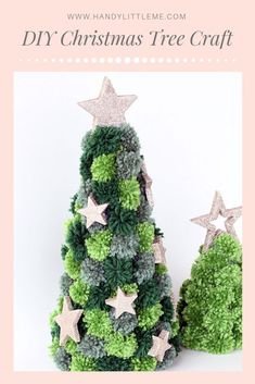 a christmas tree made out of green and white pom - poms with stars on top