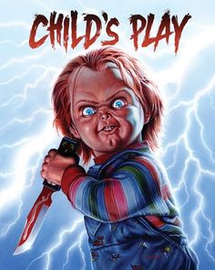 a child's play dvd is being held up