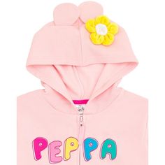 Your little one is ready to learn, play, and oink in this Peppa Pig Hoodie! Join Peppa on her latest adventures with her brother George Pig, and her animal friends Suzy Sheep, Rebecca Rabbit, and Candy Cat. Wearing this cute, comfy and stylish long sleeve graphic hooded sweatshirt, your child will shine as they create fun new memories. Playful Cartoon Print Sweatshirt For Playtime, Playful Cotton Hoodie For Playtime, Cotton Hoodie For Playtime, Playful Hooded Fleece Top, Playful Pink Sweatshirt For Playtime, Playful Cartoon Print Outerwear For Playtime, Playful Outerwear With Cartoon Print For Playtime, Playful Hoodie With Drawstring Hood For Playtime, Playful Cartoon Print Outerwear