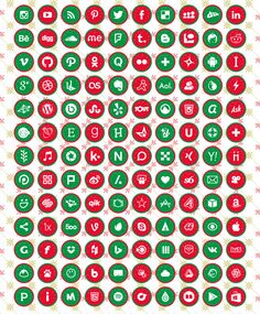 the christmas social networking icons are displayed in red and green circles, with white background