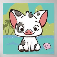 a cartoon pig sitting on top of a beach