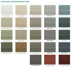 the color chart for planks, painted and shingled colors