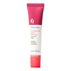 A moisturizing lip balm with antioxidants and emollients that nourishes for smooth, hydrated lips without the shine in Glossier's original Balm Dotcom formula. Glossier Lip Balm Strawberry, Lip Balm Glossier, Strawberry Balm Dot Com, Glossier Strawberry Balm Dotcom, Glossier Lip Balm Aesthetic, Glossier Dotcom, Glossier Strawberry, Red Wishlist, Selfcare Items