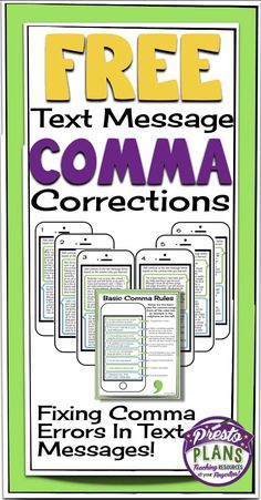 the free text message comma worksheet for students to use in their classroom