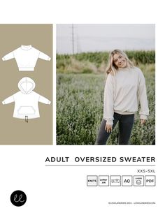 an adult sized sweater is shown in the front and back