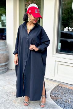 Oversize Full Midi Shirt Dress -Black (A-10830B) -Oversize button down shirt dress -Off white textured material -Style as a jacket or cover up -Side splits -Made of 100% cotton ***The body of the dress is wide/overside, but the arms are not $75 S/M(0-6) M/L(8-14) Oversized Button Down Shirt, Button Down Shirt Dress, Fashionable Clothes, A Jacket, Side Splits, Midi Shirt Dress, White Texture, Black Shirt Dress, Mode Fashion