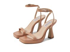 Steve Madden Nicky Heeled Sandal - Women's Shoes : Tan Leather 1 : Amp up your fashion game donning the super sleek and stylish Steve Madden Nicky Heeled Sandals. Leather upper, lining, and insole. Buckle strap closure on the ankle. Open square toe. Flared heel. Man-made outsole. Made in Brazil. Measurements: Heel Height: 4 in Weight: 12 oz Platform Height: 3 4 in Product measurements were taken using size 8.5, width M. Please note that measurements may vary by size. Sorority Recruitment Outfits, Tan Wedding, Prom Heels, Heels Classy, Tan Heels, Bridesmaid Shoes, Sandals Leather, Heeled Sandal, Wedding Heels