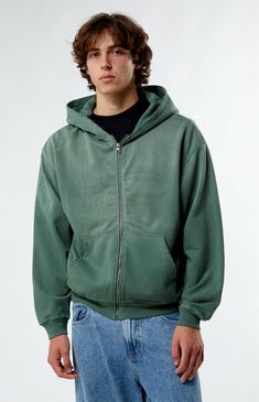 Introducing the Green Heavyweight Spray Full Zip Hoodie from PacSun, crafted for comfort and style. With its hooded neckline, long sleeves, and hand pockets, this hoodie offers both functionality and fashion. Made from heavyweight fleece fabrication with a washed look, it exudes a laid-back vibe perfect for everyday wear. Complete with a full zip closure and a regular fit, this hoodie is the epitome of casual cool.Hooded necklineLong sleevesRegular fitFull zip closureHand pocketsWashed fleeceHeavyweight feelMachine washableModel is wearing size mediumModel Measurements: 6'1 Height, 29" Waist, 32" Inseam PacSun Mens Green Heavyweight Spray Full Zip Hoodie size XL Men Zipper Hoodie, Sage Green Hoodie Outfit, Green Zip Up, Graphic Hoodies Men, Guys Clothing Styles Streetwear, Clothing For Men, Zip Hoodie Outfit Men, Men’s Hoodies, Men’s Street Fashion