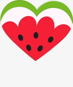 a heart with three watermelons on it and two black dots in the middle