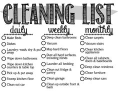 the cleaning list is shown in black and white