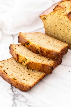 slices of banana bread sitting on top of a counter