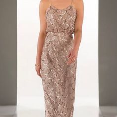 Worn Once. Great Condition. Rose Gold. Champagne Sleeveless Dress For Formal Occasions, Champagne Maxi Length Cocktail Dress, Champagne Color Maxi Dress For Cocktail, Sleeveless Champagne Bridesmaid Dress, Glamorous Sleeveless Midi Bridesmaid Dress, Glamorous Midi Bridesmaid Dress, Elegant Champagne Bridesmaid Dress, Champagne Formal Dress With Spaghetti Straps, Champagne Spring Gala Dress