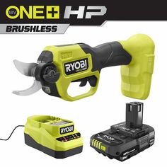 the one hp brushless power tool is on display with its batteries and charger