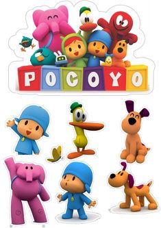 the poco and friends stickers are shown in different colors, shapes and sizes