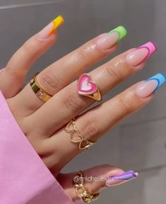 Summer Nails Neon, Neon Pink Nails, Rainbow Nails Design, Neon Nail Designs, Summery Nails, Vacation Nails, Party Nails