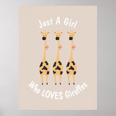 two giraffes are standing next to each other with the words, just a girl who loves giraffes