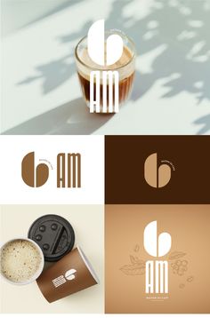 the logo for an iced coffee company is shown in three different colors and shapes, including brown