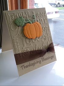 a handmade thanksgiving card with a pumpkin on the front and words that say happy thanksgiving