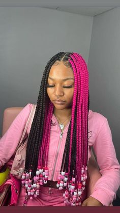 Half Blonde Half Black Knotless Braids, Types Of Braids Hairstyles For Black Women, Coloured Box Braids Hairstyles, Box Braids Hairstyles For Black Women Protective Styles, Cute Braided Weave Hairstyles, Hair Colour Ideas For Braids, Split Braids Hairstyles, Long Knotless Braids With Beads And Color, Two Coloured Braids